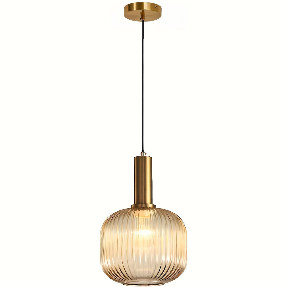 Modern Striped Glass Pendant Light in Amber
