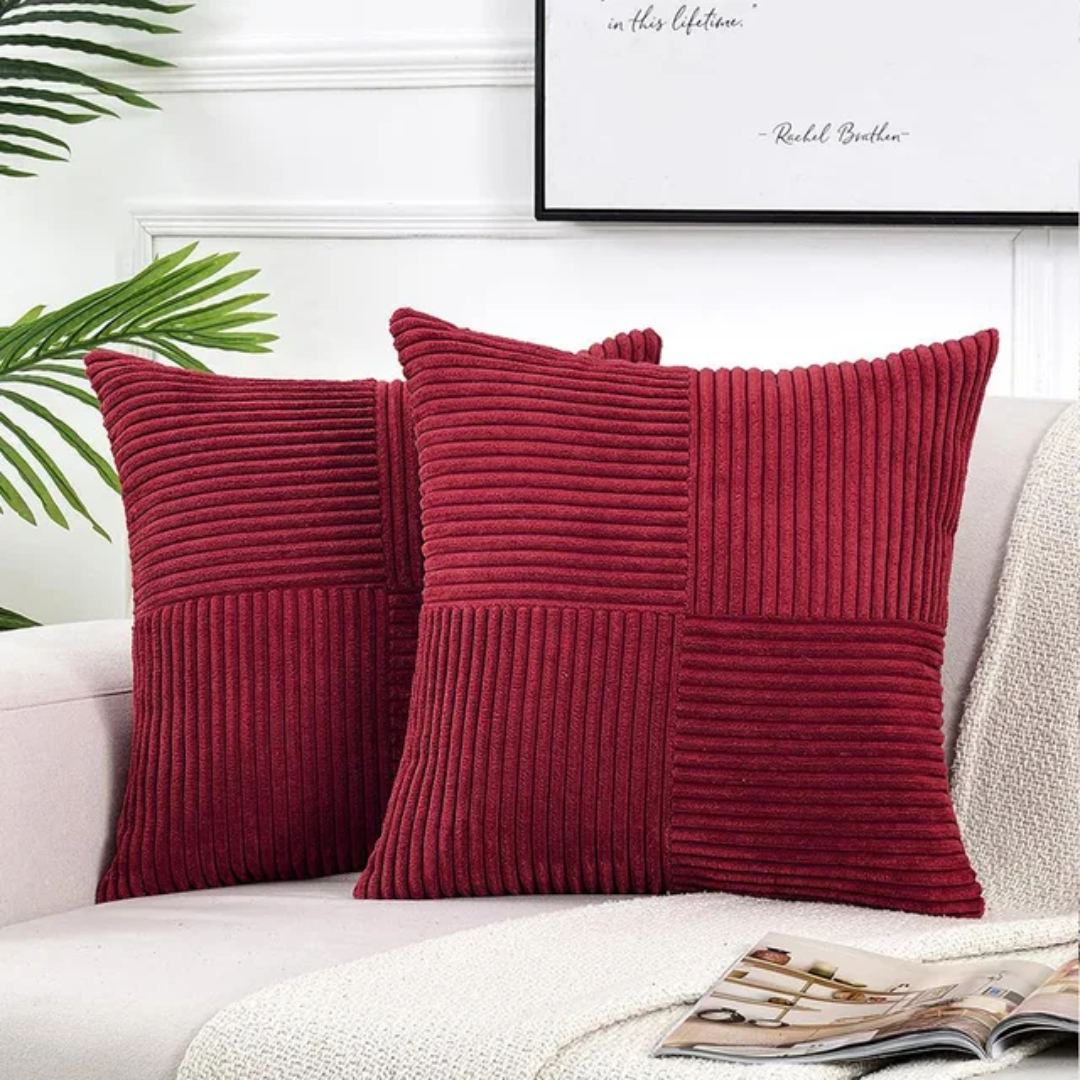 Corduroy Cushion Covers in Wine Red