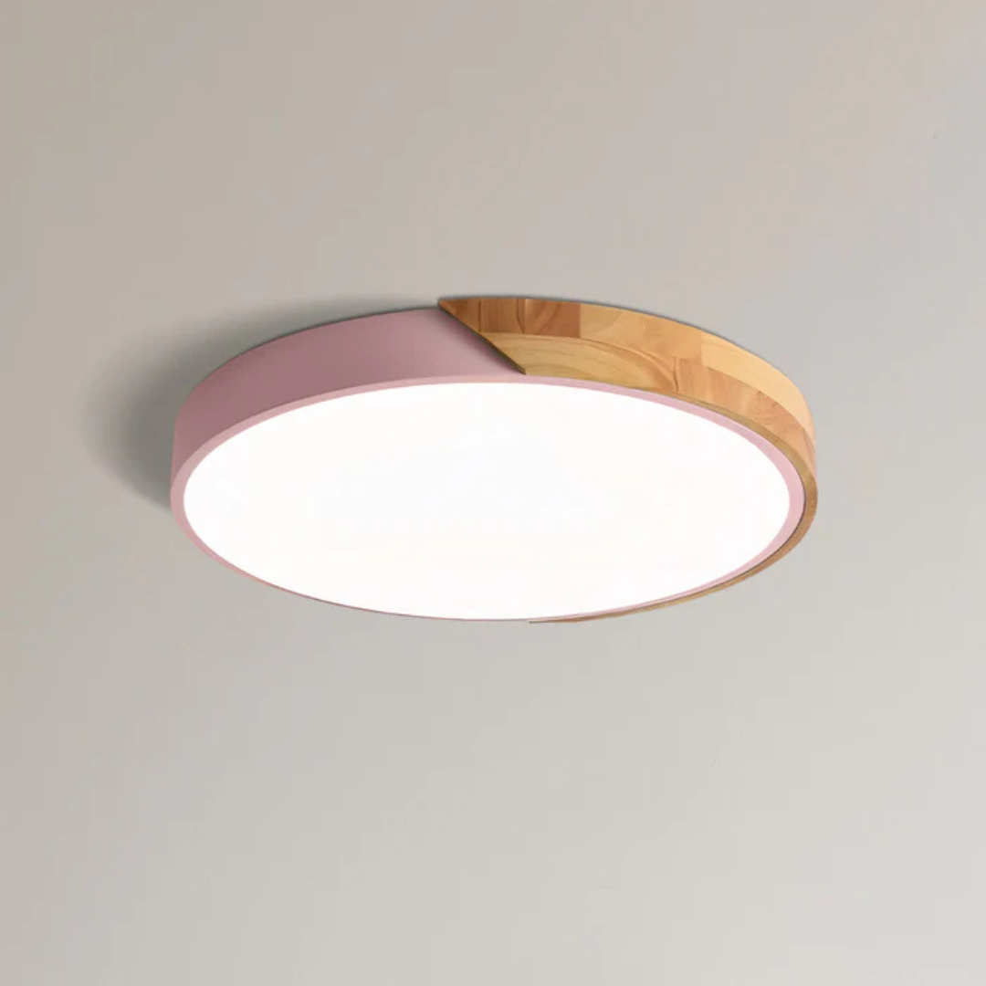 Nordic Wood LED Ceiling Light in Pink