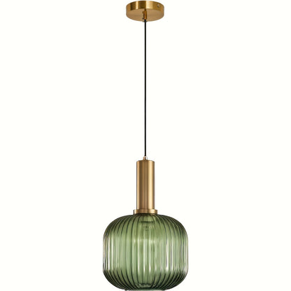 Modern Striped Glass Pendant Light in Green