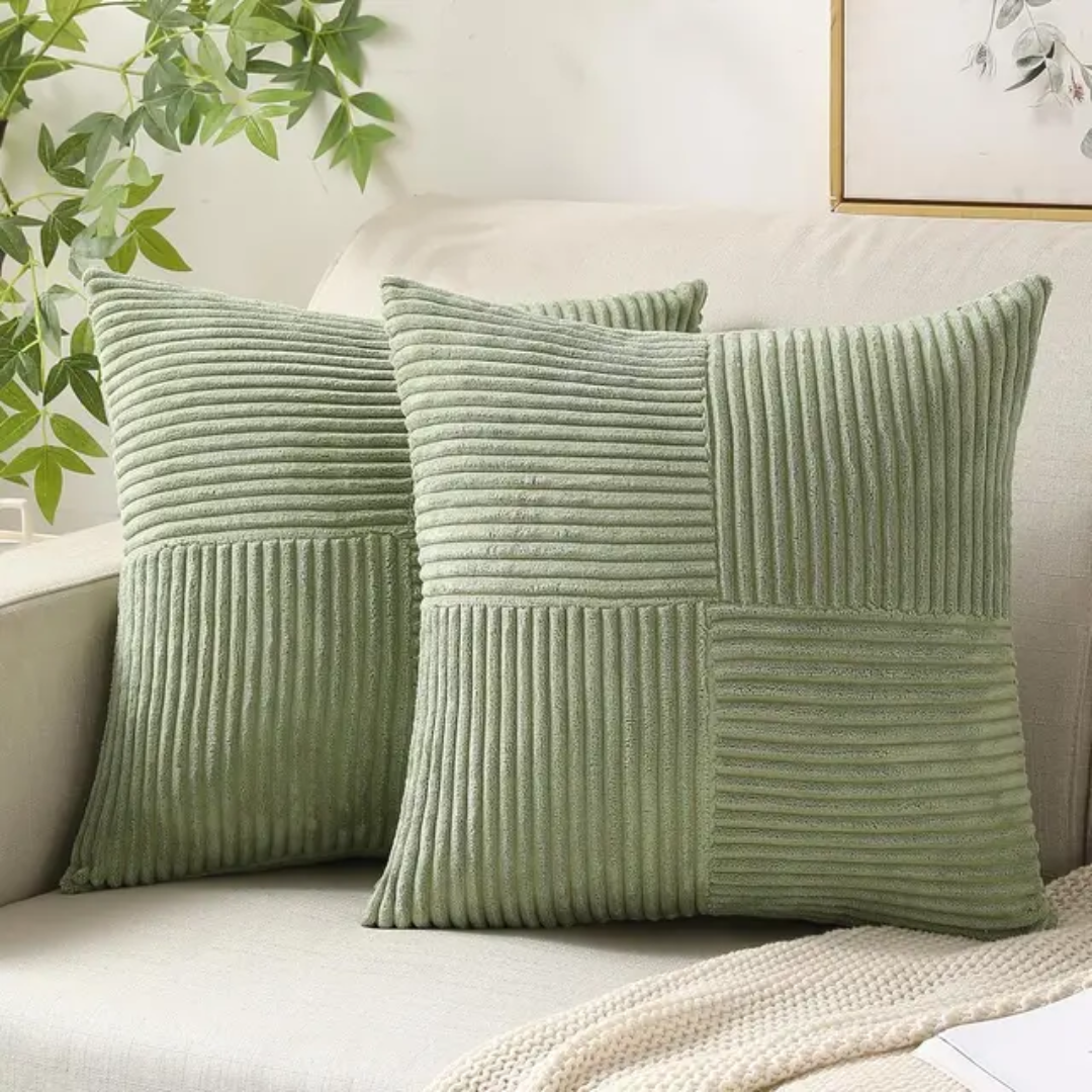 Corduroy Cushion Covers in Light Green