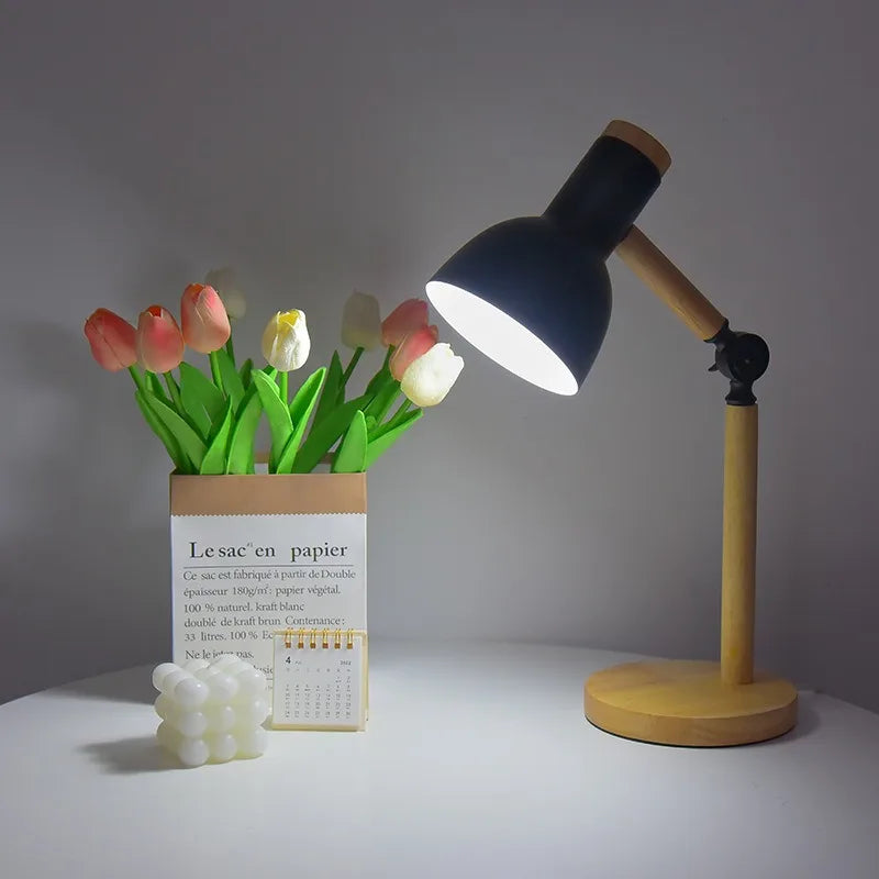 Nordic Wooden Desk Lamp in Black
