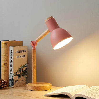 Nordic Wooden Desk Lamp in Pink