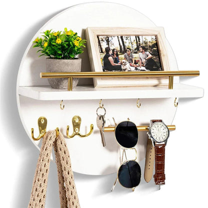 Round Wooden Key Holder in White/Gold