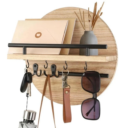 Round Wooden Key Holder in Beige/Black