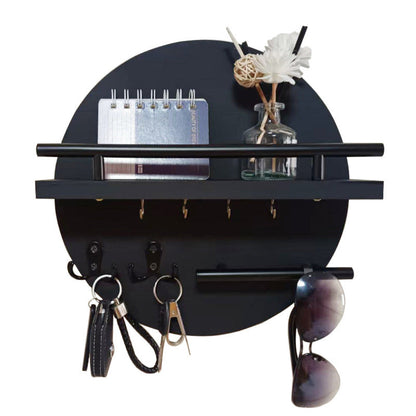Round Wooden Key Holder in Black