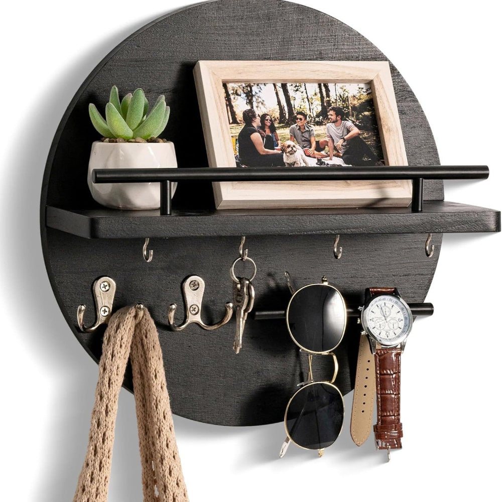 Round Wooden Key Holder in Black/Gold