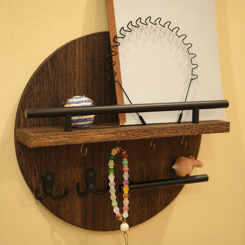 Round Wooden Key Holder in Brown/Black
