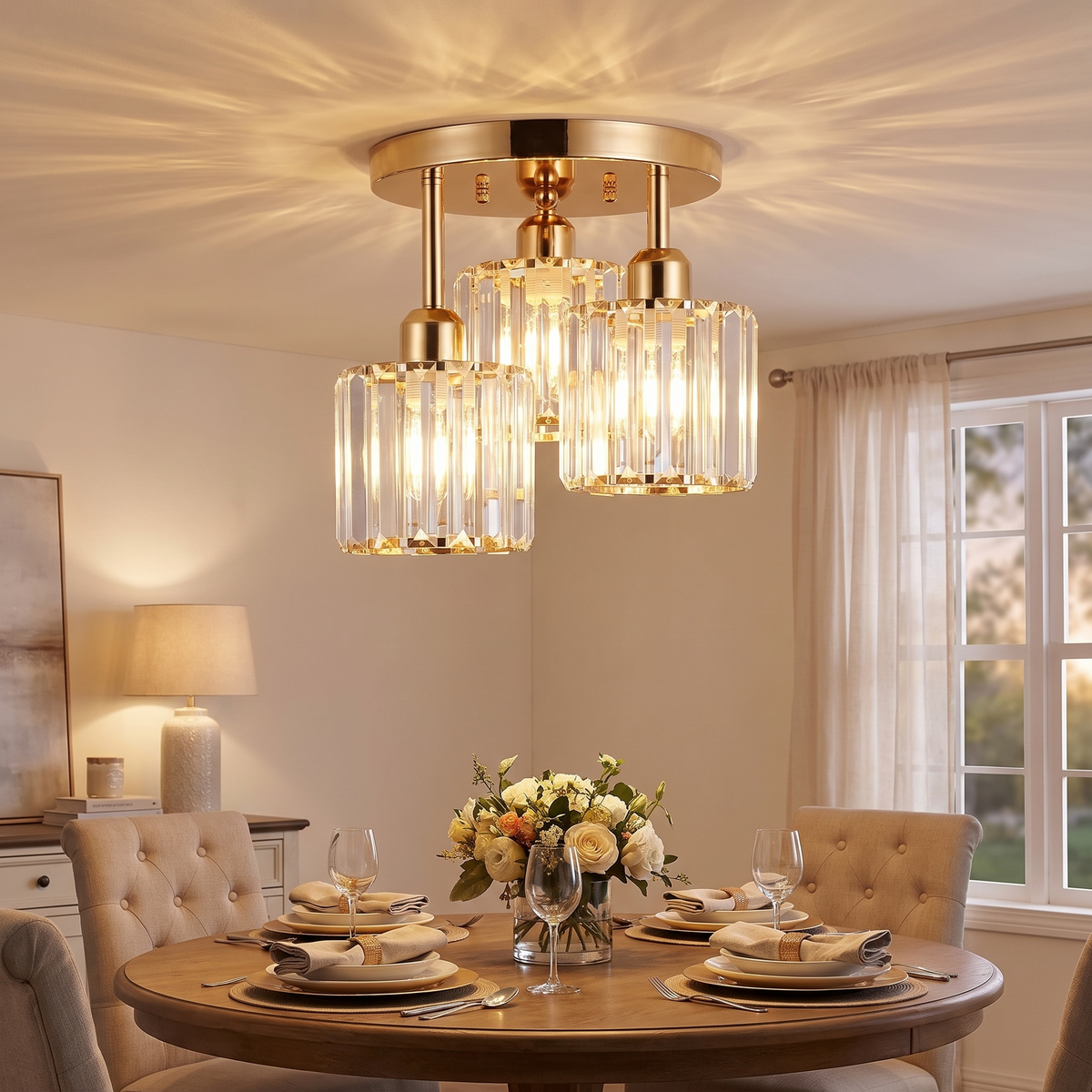 Gold Crystal 3-Light Ceiling Light by Azzalini