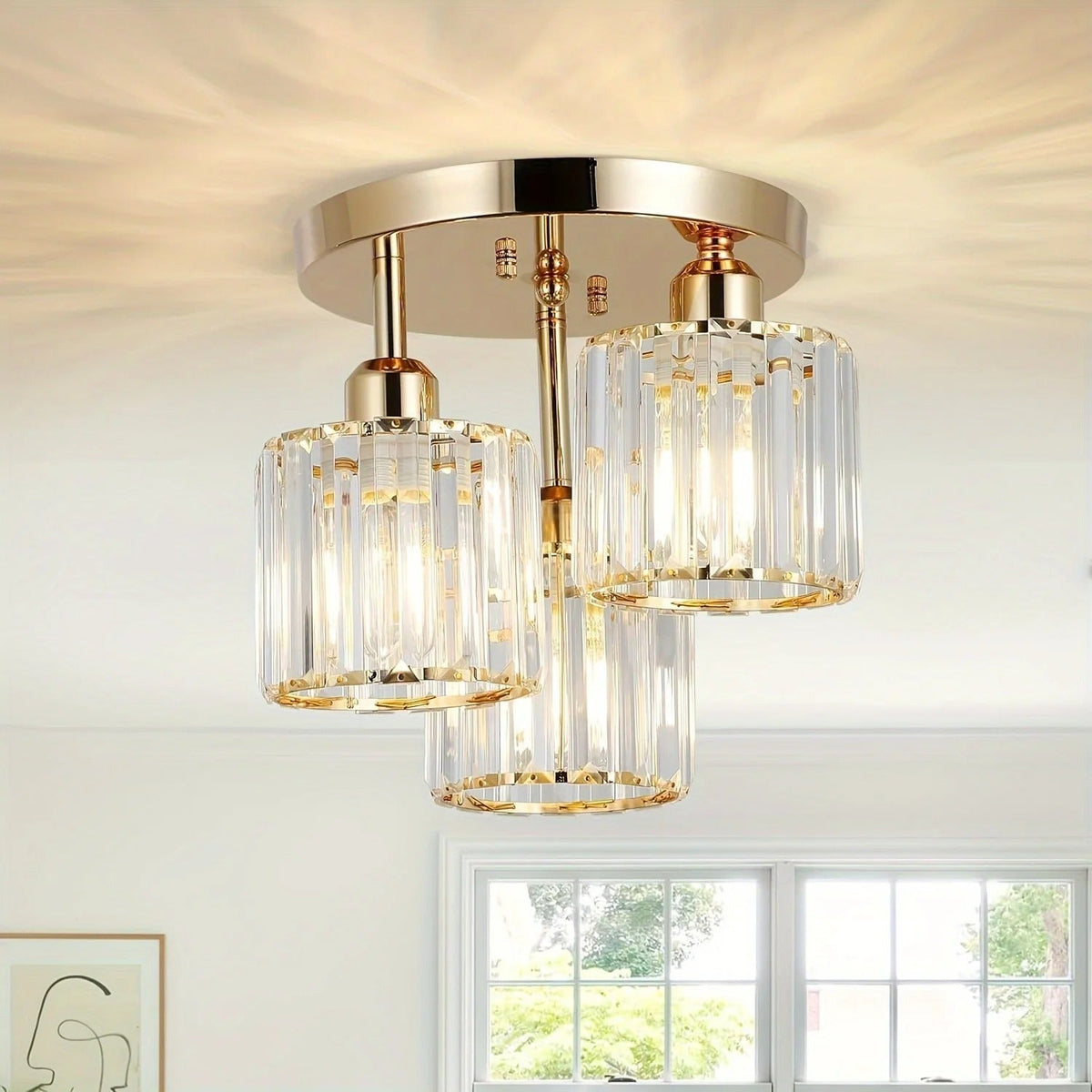 Gold Crystal 3-Light Ceiling Light in Gold