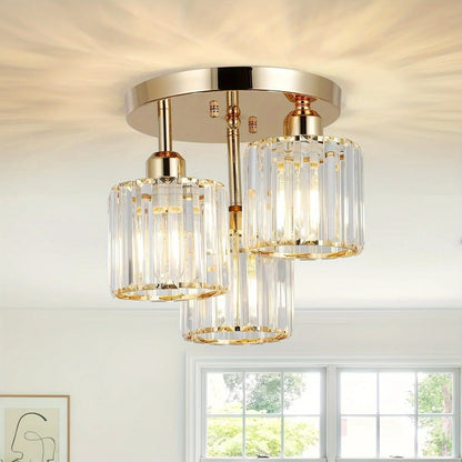 Gold Crystal 3-Light Ceiling Light in Gold