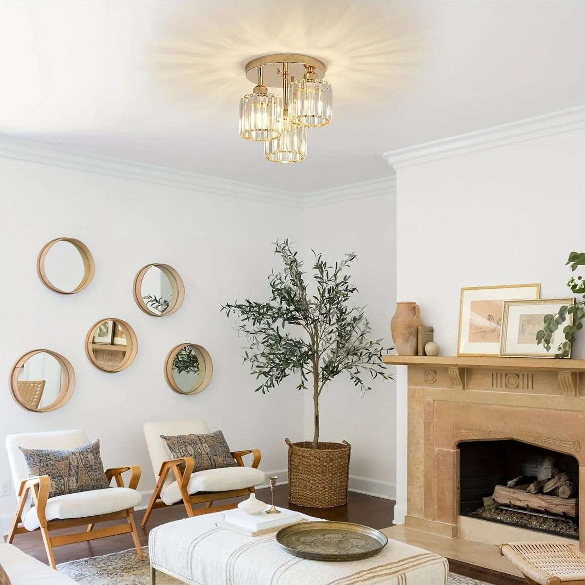 Gold Crystal 3-Light Ceiling Light, view 9