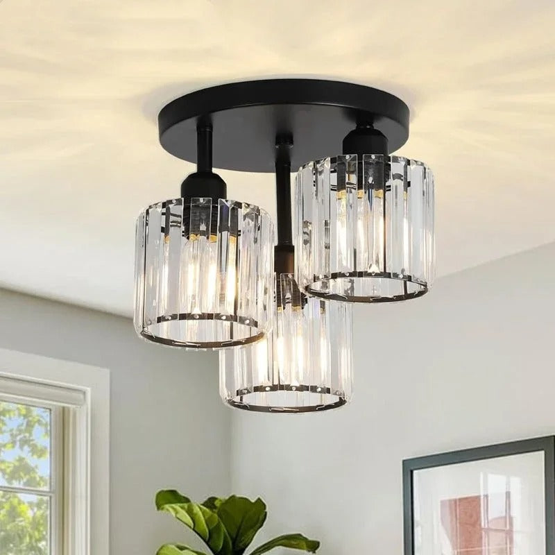 Gold Crystal 3-Light Ceiling Light in Black