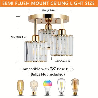 Gold Crystal 3-Light Ceiling Light, view 2