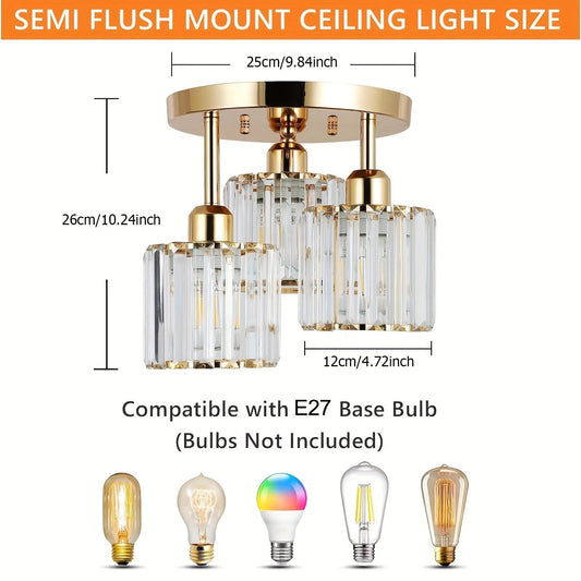 Gold Crystal 3-Light Ceiling Light, view 2