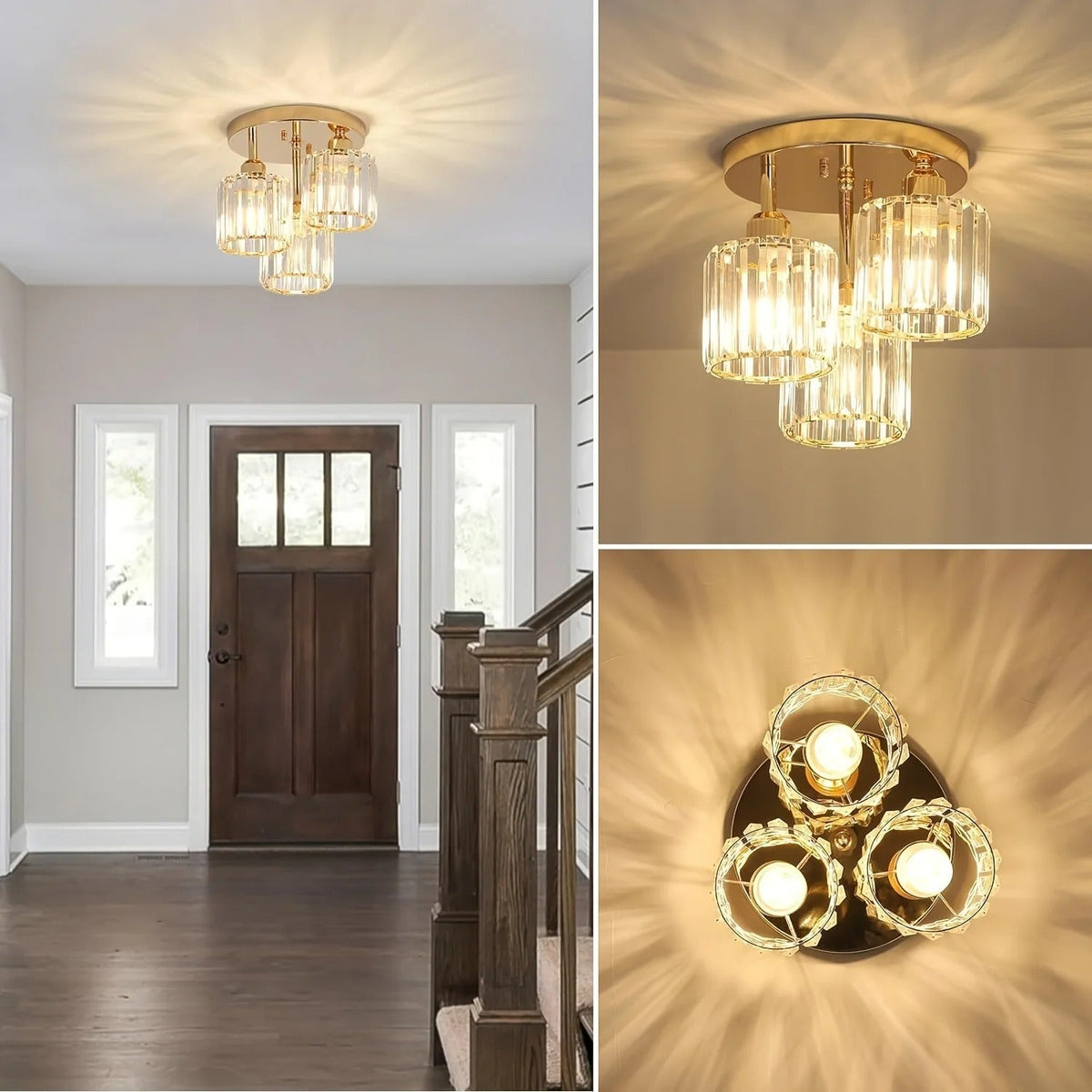 Gold Crystal 3-Light Ceiling Light, view 10