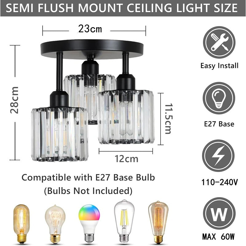 Gold Crystal 3-Light Ceiling Light, view 6