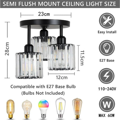 Gold Crystal 3-Light Ceiling Light, view 6