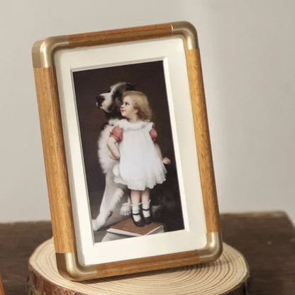 Brooks tabletop photo frame finish options, teak and black walnut