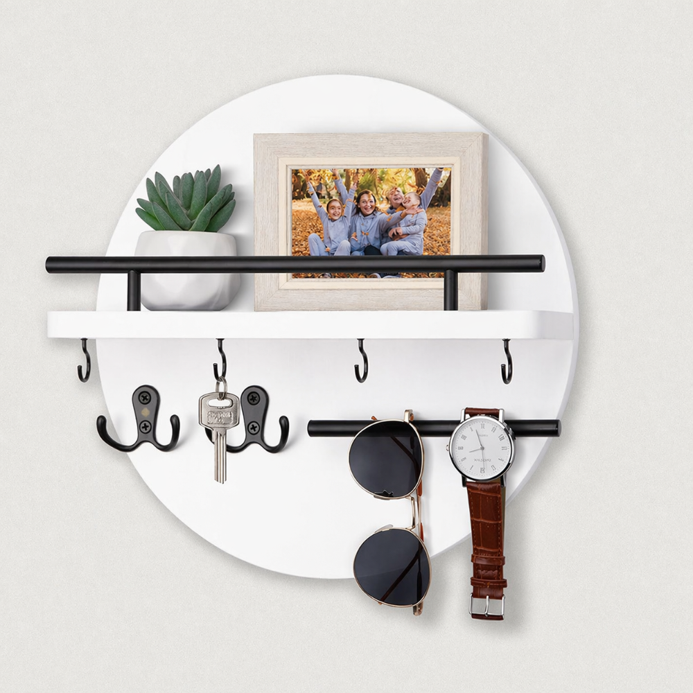Round Wooden Key Holder in White/Black